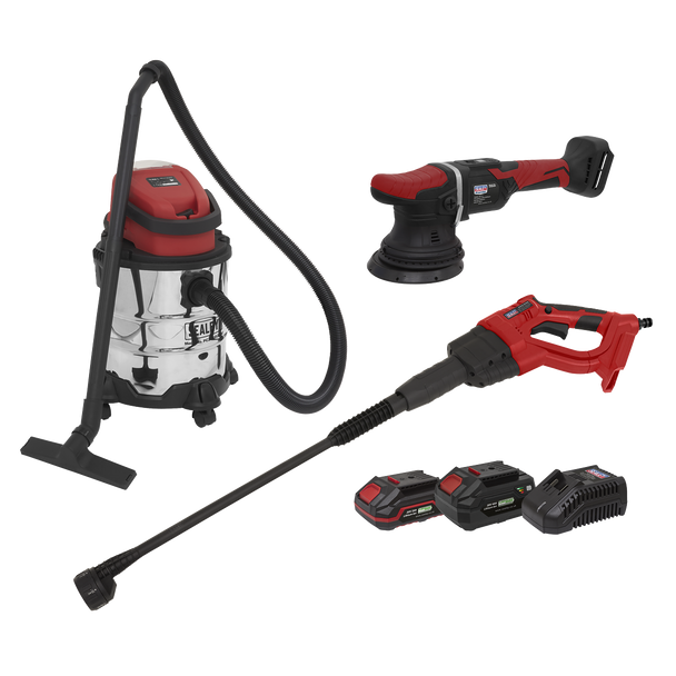 Sealey CP20VCOMBO10 │ 3 x SV20 Series Cordless Power Tool Car Valeting Kit 20V - 2 Batteries