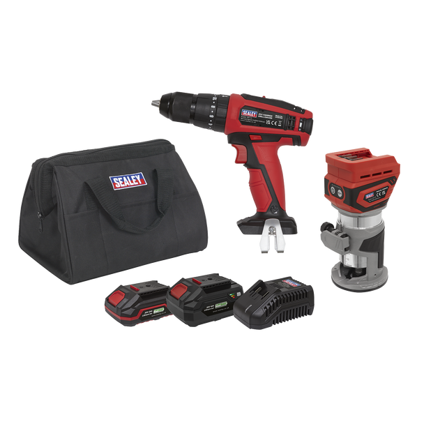 Sealey CP20VCOMBO12 │ 2 x SV20 Series Cordless Power Tool Kit 20V - 2 Batteries