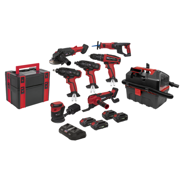 Sealey CP20VCOMBO4 │ 8 x SV20 Series Cordless Power Tool Kit 20V - 4 Batteries