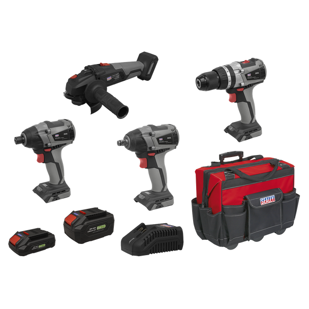 Sealey CP20VCOMBOX1 │ Premier 4 x SV20 Series Cordless Brushless Power Tool Kit 20V - 2 Batteries