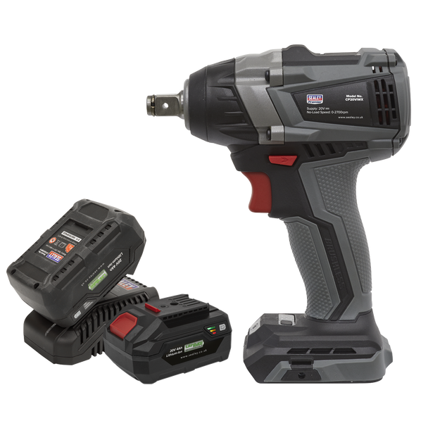 Sealey CP20VIWXKIT │ Premier SV20 Series 1/2"Sq Drive Brushless Cordless Impact Wrench Kit 20V 4Ah - 2 Batteries