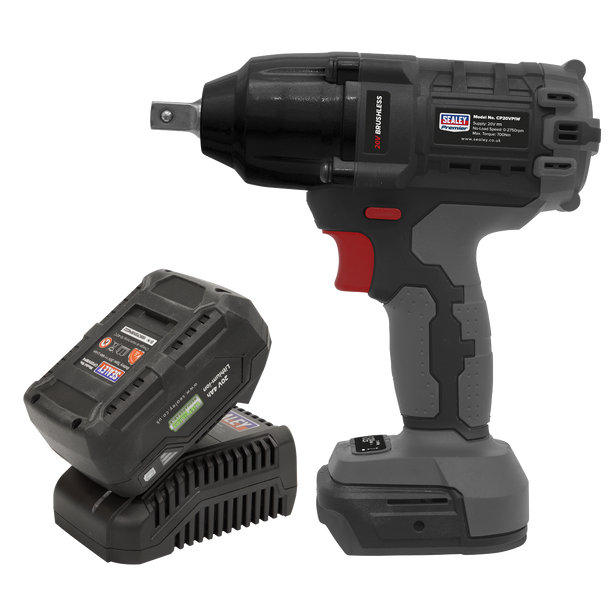 Sealey CP20VPIWKIT1 │ Premier SV20 Series 1/2"Sq Drive Brushless Cordless Impact Wrench Kit 20V 4Ah