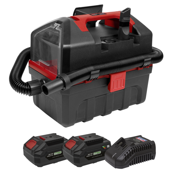 Sealey CP20VWDVKIT │ SV20 Series 10L Cordless Wet & Dry Vacuum Kit 20V 4Ah - 2 Batteries