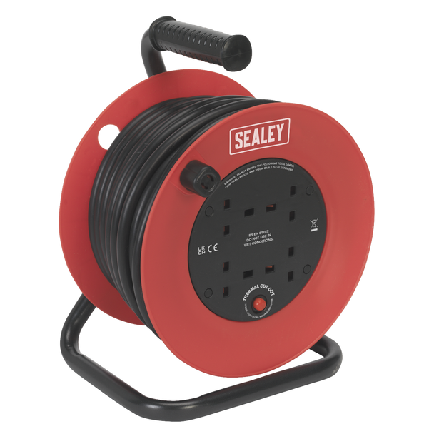 Sealey CR22525 │ 25m Heavy-Duty Cable Reel with Thermal Trip 4 x 230V