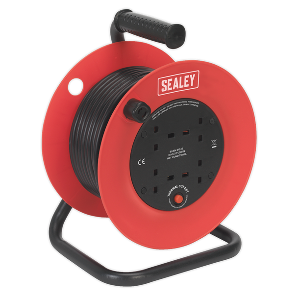 Sealey CR25/1.5 │ 25m Heavy-Duty Cable Reel with Thermal Trip 4 x 230V
