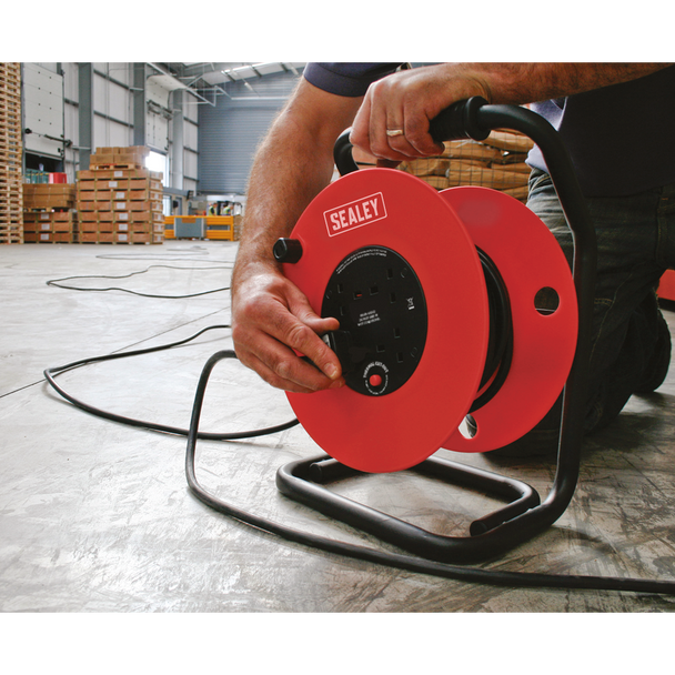 Sealey CR25025 │ 50m Heavy-Duty Cable Reel with Thermal Trip 4 x 230V