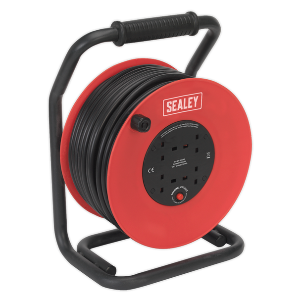 Sealey CR25025 │ 50m Heavy-Duty Cable Reel with Thermal Trip 4 x 230V