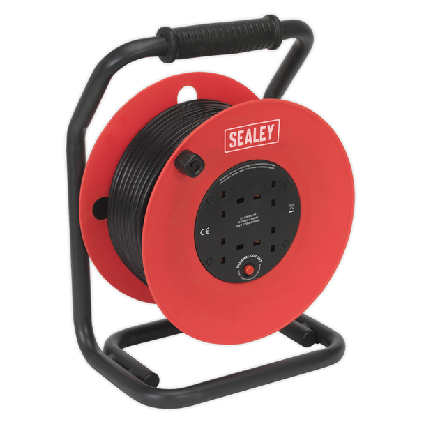 Sealey CR50/1.5 │ 50m Heavy-Duty Cable Reel with Thermal Trip 4 x 230V