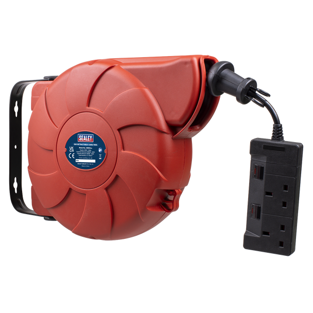 Sealey CRM10 │ Cable Reel System Retractable 10m 2 x 230V Socket