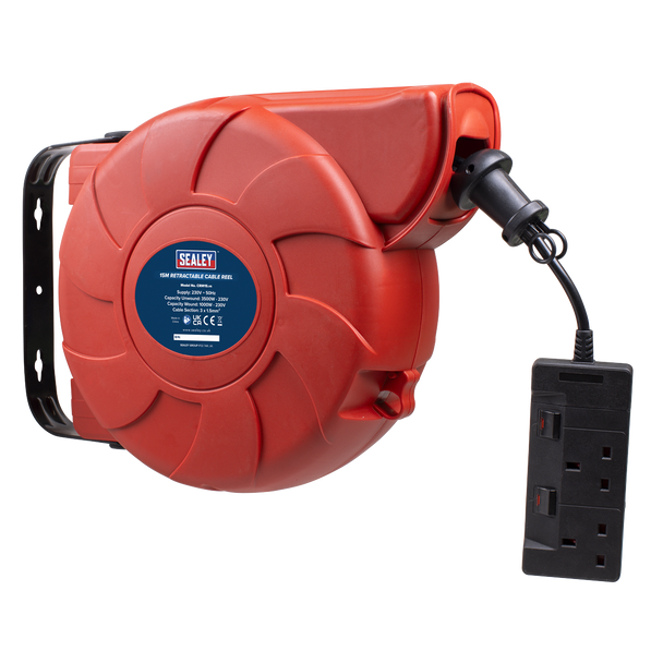 Sealey CRM15 │ Cable Reel System Retractable 15m 2 x 230V Socket