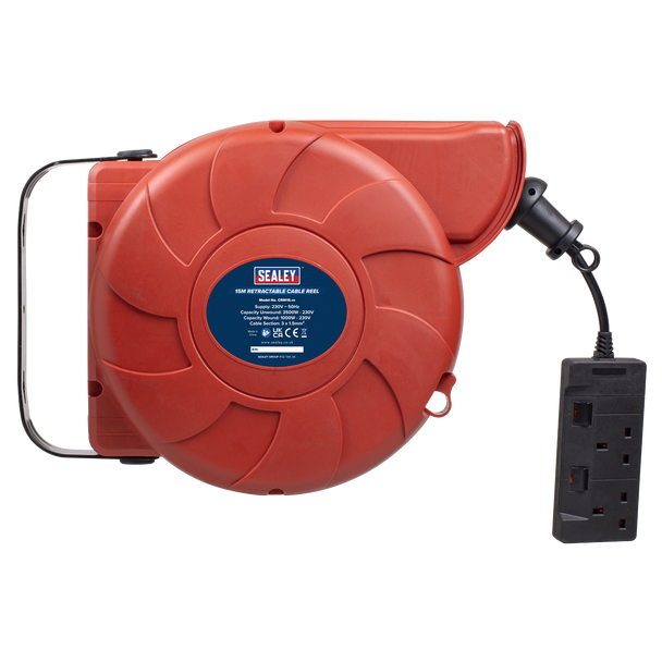 Sealey CRM15 │ Cable Reel System Retractable 15m 2 x 230V Socket