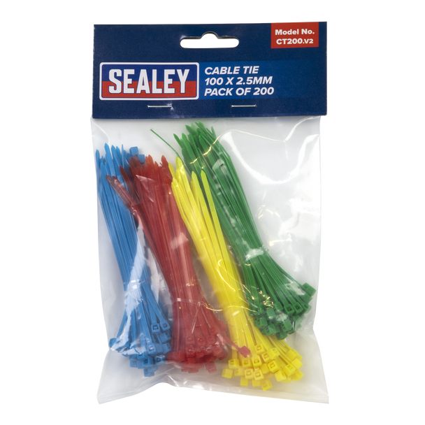 Sealey CT200 │ Cable Tie Assortment 100 x 2.5mm - Pack of 200
