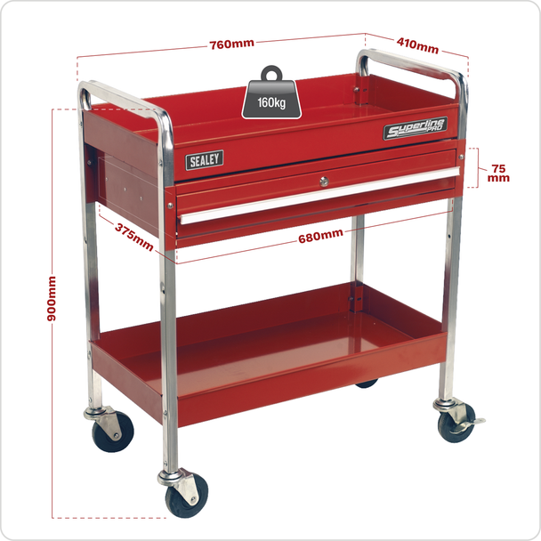Sealey CX101D │ Superline PRO® Heavy-Duty Trolley with Lockable Drawer 2-Level