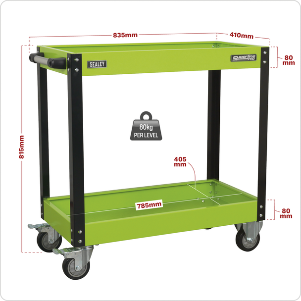 Sealey CX109HV │ Superline PRO® Heavy-Duty Workshop Trolley 2-Level - Hi-Vis Green