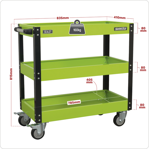 Sealey CX110HV │ Superline PRO® Heavy-Duty Workshop Trolley 3-Level - Hi-Vis Green