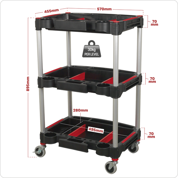 Sealey CX313 │ Composite Workshop Trolley with Parts Storage 3-Level