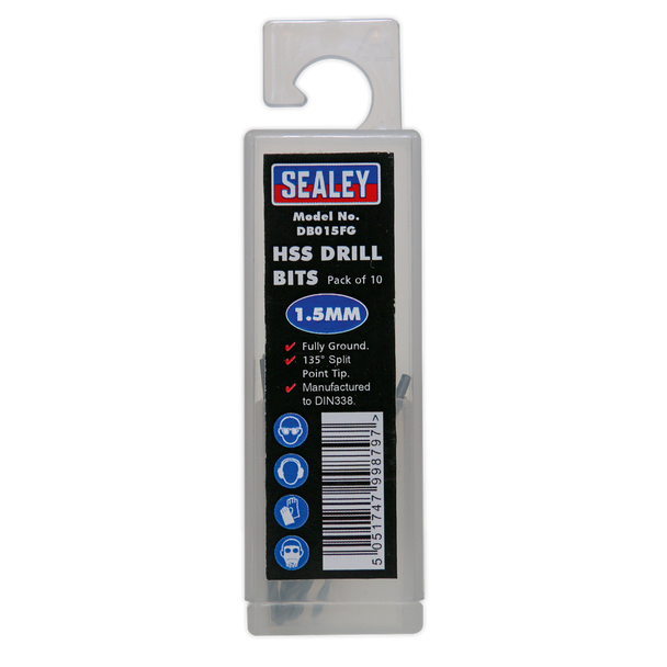 Sealey DB015FG │ HSS Fully Ground Drill Bit 1.5mm - Pack of 10