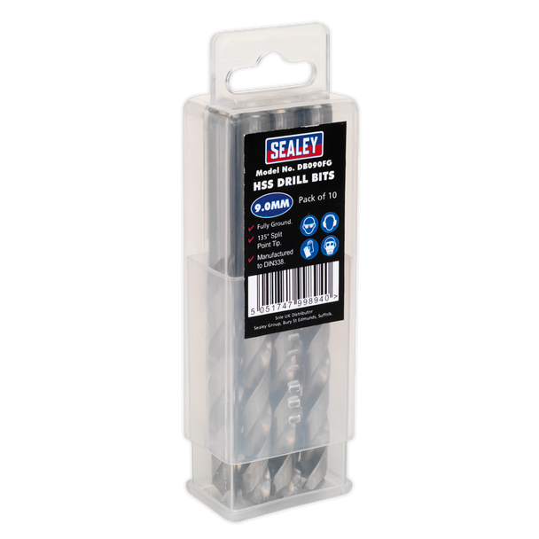 Sealey DB090FG │ HSS Fully Ground Drill Bit 9mm - Pack of 10