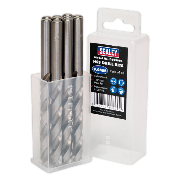 Sealey DB090FG │ HSS Fully Ground Drill Bit 9mm - Pack of 10