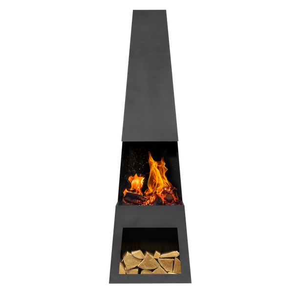 Sealey DG107 │ Dellonda Outdoor Chiminea Fireplace Fire Pit Heater Firewood Storage Black Steel