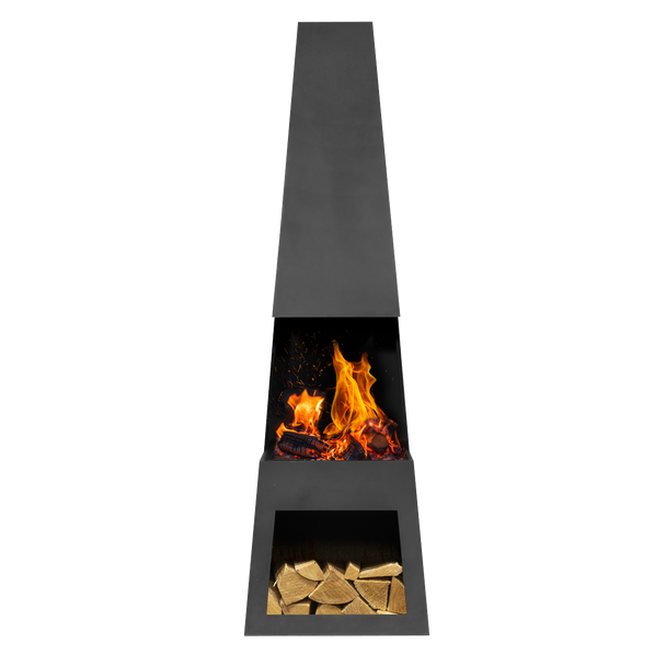 Sealey DG107 │ Dellonda Outdoor Chiminea Fireplace Fire Pit Heater Firewood Storage Black Steel