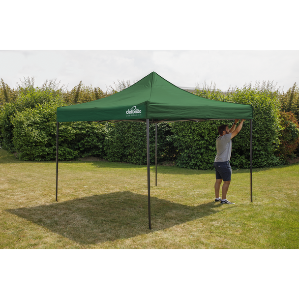 Sealey DG128 │ Dellonda Premium 2 x 2m Pop-Up Gazebo, Heavy Duty, PVC Coated, Water-Resistant Fabric, Supplied with Carry Bag, Rope, Stakes & Weight Bags - Dark Green Canopy
