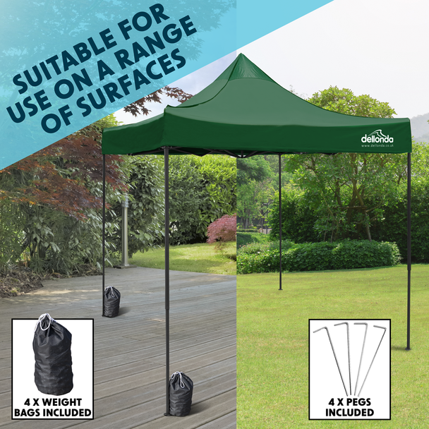 Sealey DG132 │ Dellonda Premium 3 x 3m Pop-Up Gazebo, PVC Coated, Water-Resistant Fabric, Supplied with Carry Bag, Rope, Stakes & Weight Bags - Dark Green Canopy