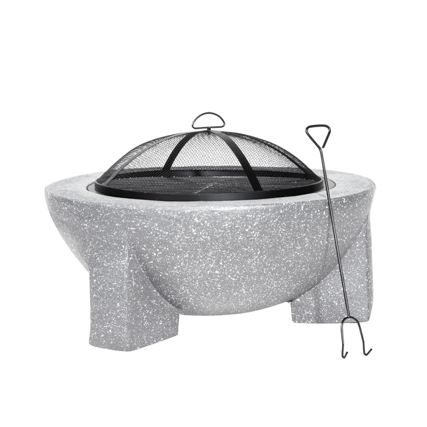 Sealey DG190 │ Dellonda Round MgO Fire Pit with BBQ Grill & Safety Mesh Screen 75cm - Light Grey