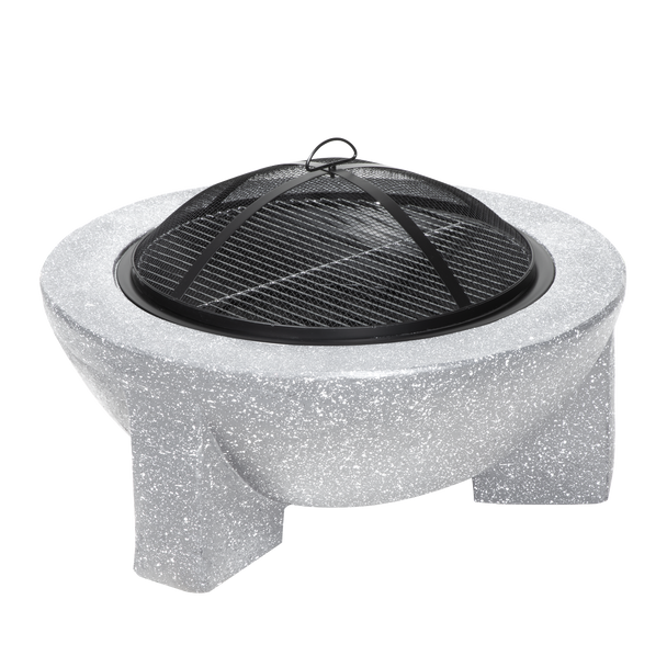 Sealey DG190 │ Dellonda Round MgO Fire Pit with BBQ Grill & Safety Mesh Screen 75cm - Light Grey