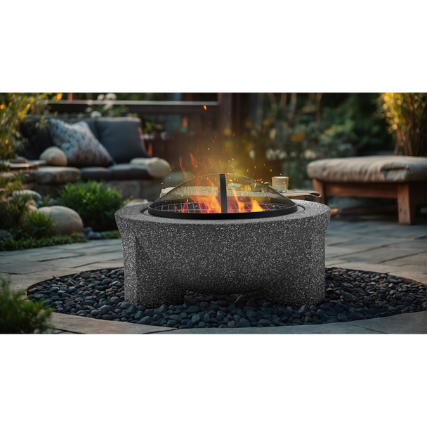 Sealey DG191 │ Dellonda Round MgO Fire Pit with BBQ Grill & Safety Mesh Screen 75cm - Dark Grey