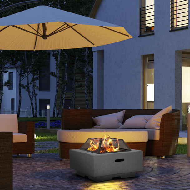Sealey DG193 │ Dellonda Square MgO Fire Pit with BBQ Grill, Safety Mesh Screen - Dark Grey