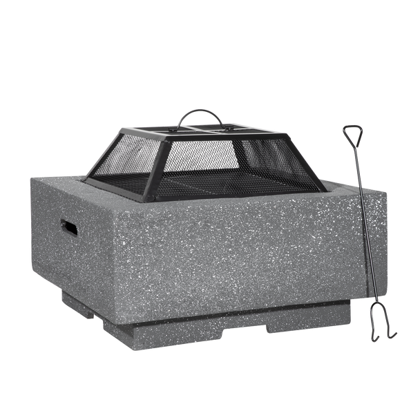 Sealey DG193 │ Dellonda Square MgO Fire Pit with BBQ Grill, Safety Mesh Screen - Dark Grey