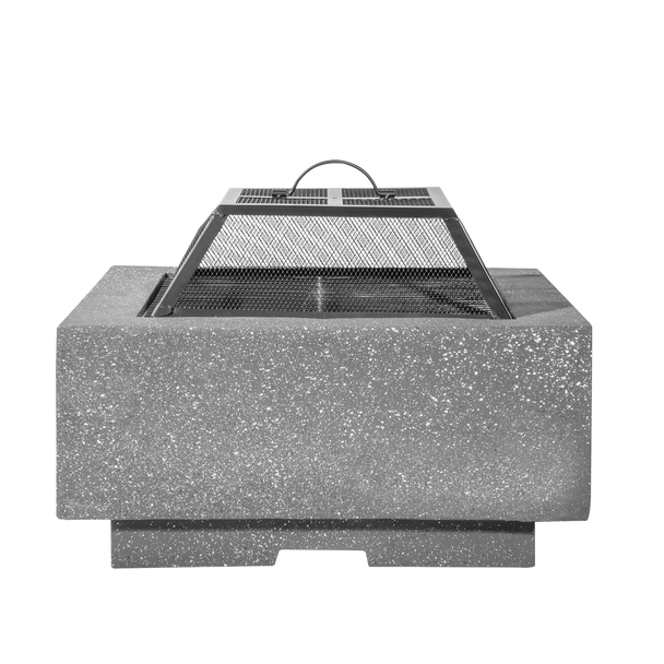 Sealey DG193 │ Dellonda Square MgO Fire Pit with BBQ Grill, Safety Mesh Screen - Dark Grey
