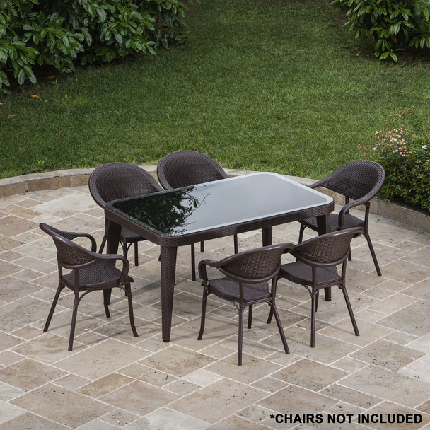 Sealey DG206 │ Dellonda Weather-Resistant Polypropylene/Fibreglass Dining Table with Tempered Glass Top - Dark Brown