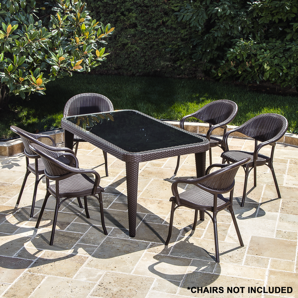 Sealey DG206 │ Dellonda Weather-Resistant Polypropylene/Fibreglass Dining Table with Tempered Glass Top - Dark Brown