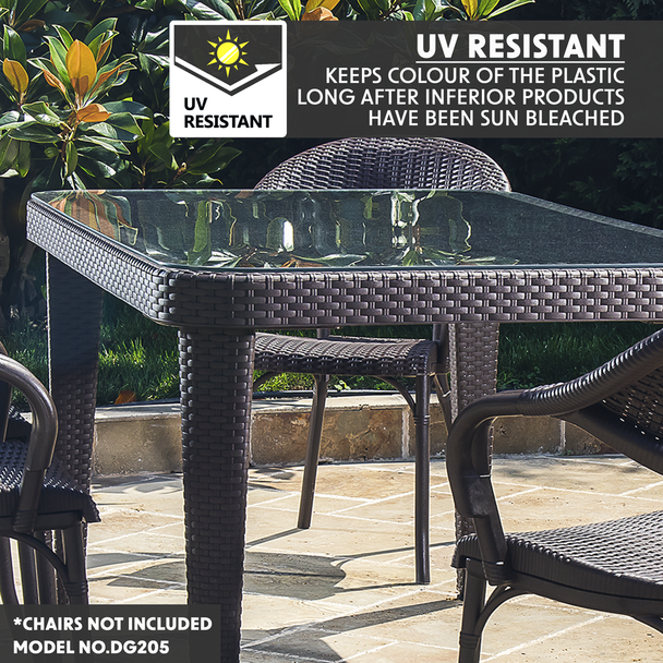 Sealey DG206 │ Dellonda Weather-Resistant Polypropylene/Fibreglass Dining Table with Tempered Glass Top - Dark Brown