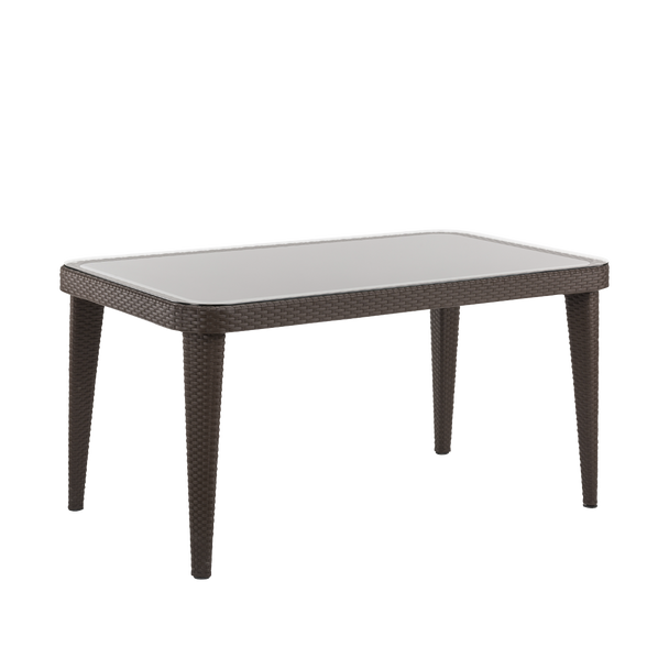 Sealey DG206 │ Dellonda Weather-Resistant Polypropylene/Fibreglass Dining Table with Tempered Glass Top - Dark Brown