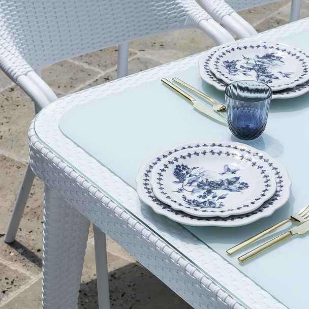 Sealey DG210 │ Dellonda Weather-Resistant Polypropylene/Fibreglass Dining Table with Tempered Glass Top - Ivory White