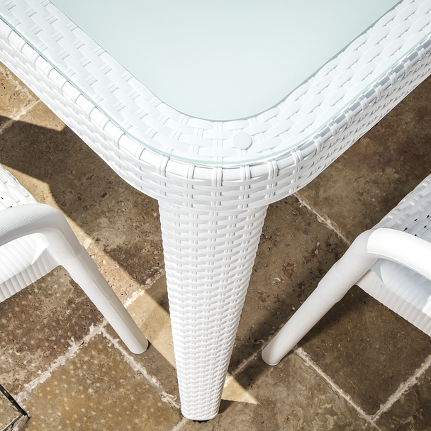 Sealey DG210 │ Dellonda Weather-Resistant Polypropylene/Fibreglass Dining Table with Tempered Glass Top - Ivory White