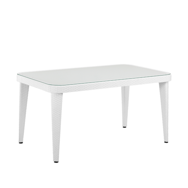 Sealey DG210 │ Dellonda Weather-Resistant Polypropylene/Fibreglass Dining Table with Tempered Glass Top - Ivory White