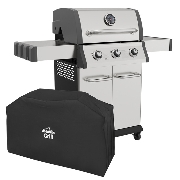 Sealey DG230 │ Dellonda 3 Burner Deluxe Gas BBQ Grill with Piezo Ignition & Thermometer & Cover - Stainless Steel