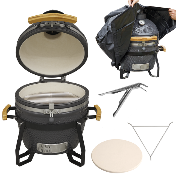 Sealey DG235 │ Dellonda Deluxe 16"(40cm) Ceramic Kamado Style BBQ, Cover, Grid Gripper, Heat Deflector & Heat Deflector Support