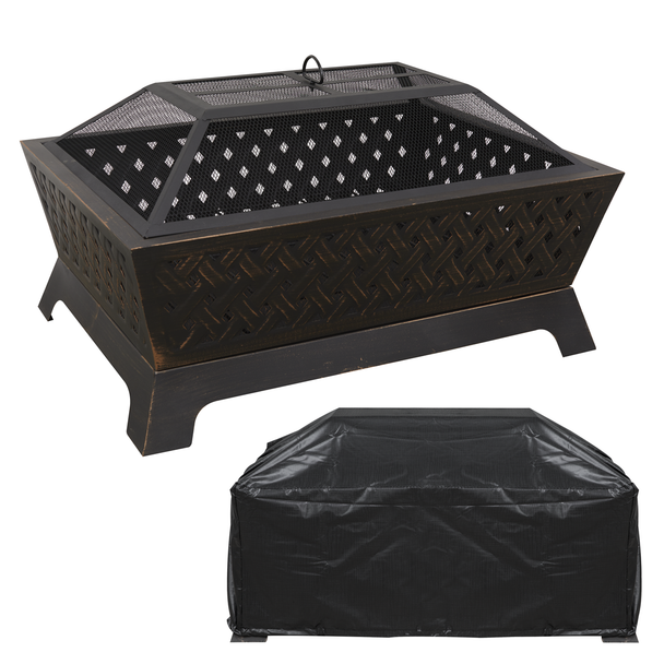 Sealey DG239 │ Dellonda 89cm Rectangular Outdoor Fire Pit, Antique Bronze Effect, Supplied with Water-Resistant Drawstring Cover