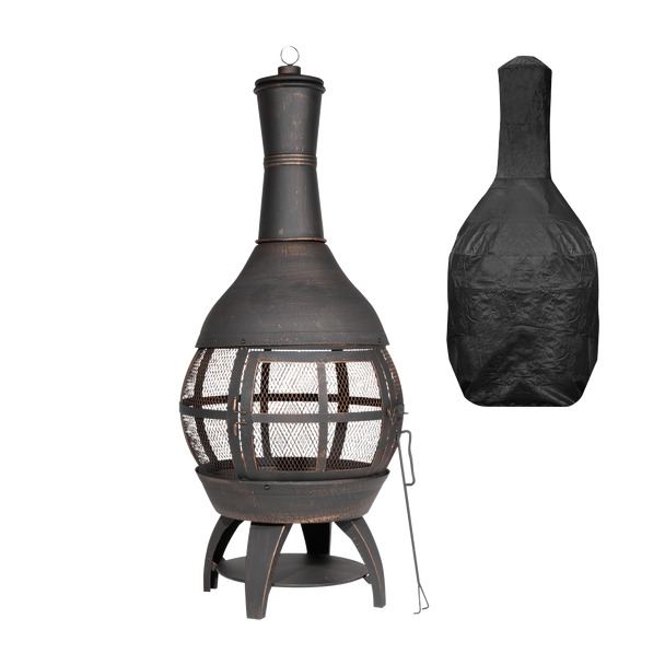 Sealey DG241 │ Dellonda Deluxe 360° Chiminea/Fire Pit/Outdoor Heater with Fire Poker & Water-Resistant Drawstring Cover - Antique Bronze Finish - DG241