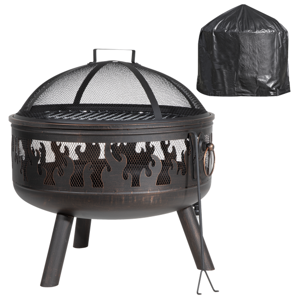 Sealey DG242 │ Dellonda Deluxe 24" Fire Pit, Fireplace, Outdoor Patio Heater, Decoration Rings, Supplied with Cooking Grill, Safety Screen, Poker & Cover