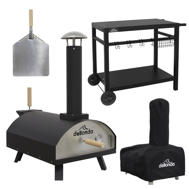 Sealey DG258 │ Dellonda Wood-Fired Pizza Oven, Pizza Peel, Cover & Plancha Trolley 14" - Black