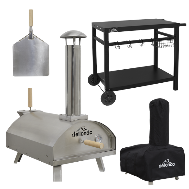 Sealey DG259 │ Dellonda Wood-Fired Pizza Oven, Pizza Peel, Cover & Plancha Trolley 14" - Stainless Steel