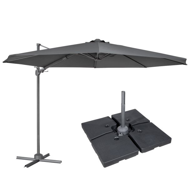 Sealey DG272 │ Dellonda Cantilever Parasol with 360° Rotation, Tilt, Cover & Base 3m - Grey