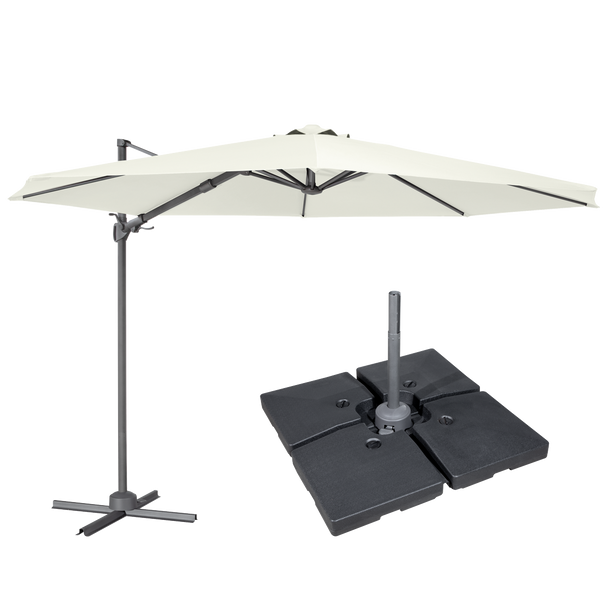 Sealey DG273 │ Dellonda Cantilever Parasol with 360° Rotation, Tilt, Cover & Base 3m - Cream