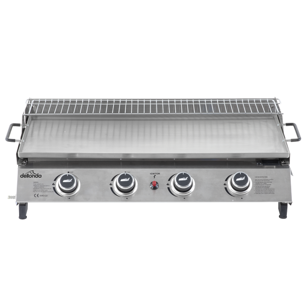Sealey DG277 │ Dellonda 4 Burner Stainless Steel Portable Gas Plancha with Warming Rack 10kW
